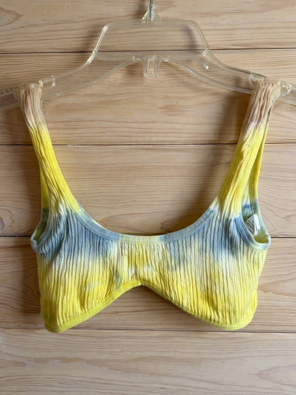 Tie-Dye Ribbed Scoop Bralette Top in Yellow & Blue